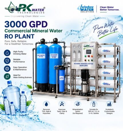 3000 GPD commercial mineral water RO plant with multimedia filter, activated carbon filter and reverse osmosis system by PK Water Technologies Karachi